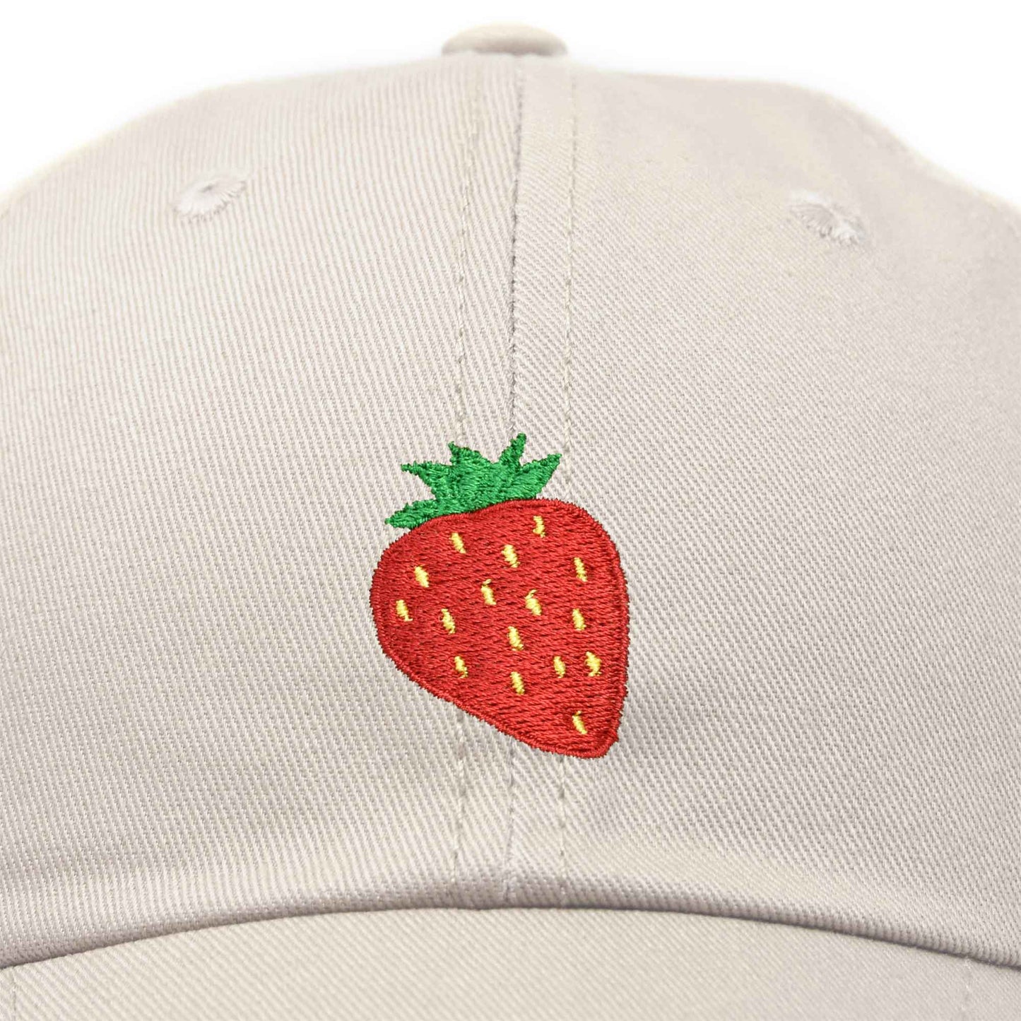 Embroidered Strawberry Dad Hat in Beige