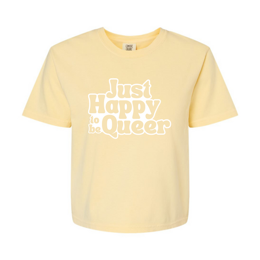 Cropped Happy to be Queer Shirt in Butter