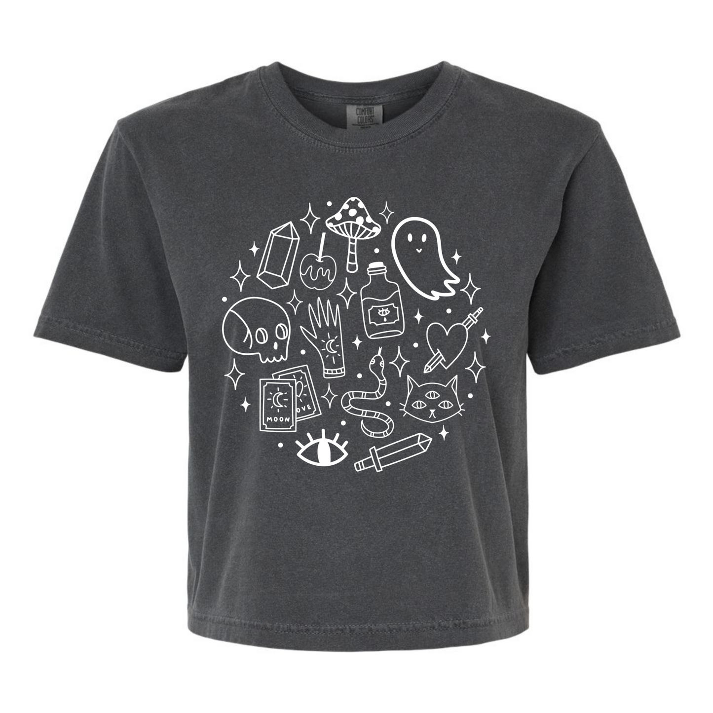 Cropped Spooky Stuff Shirt in Pepper