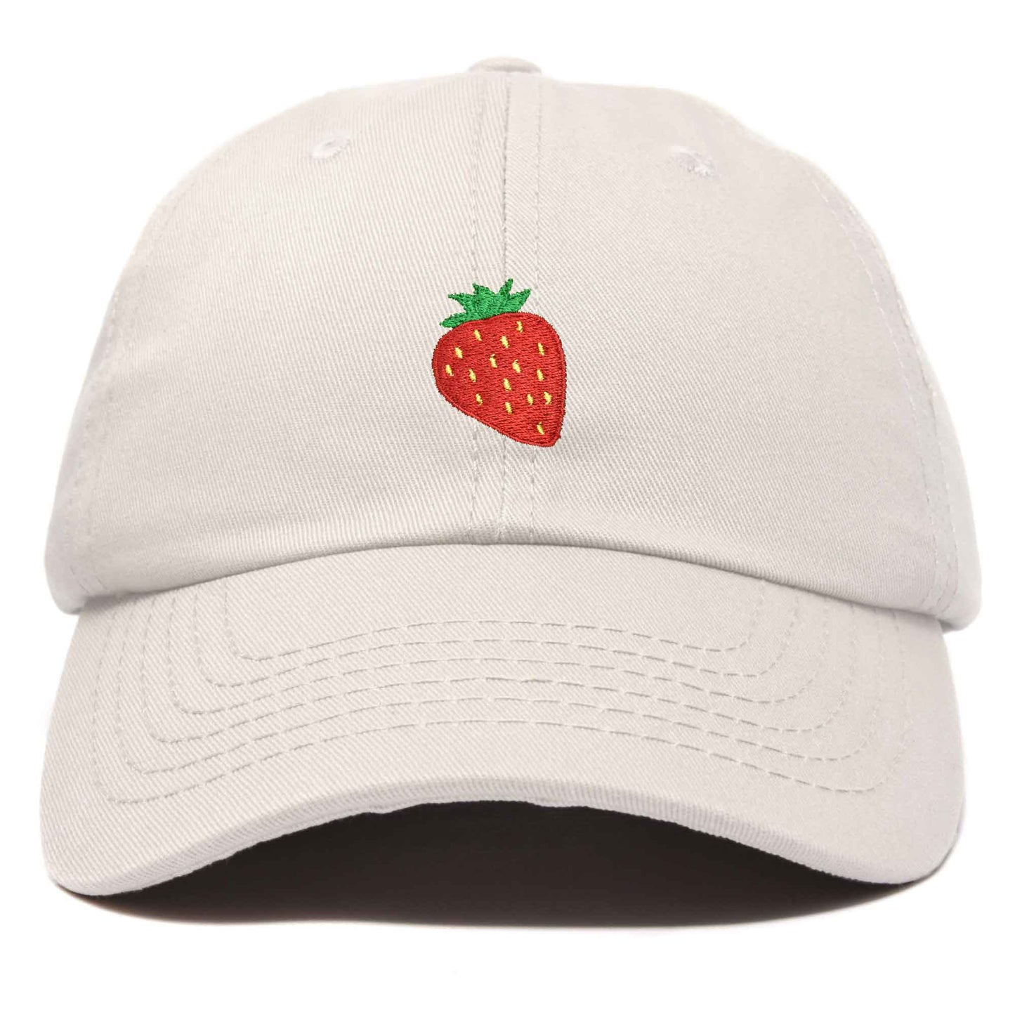 Embroidered Strawberry Dad Hat in Beige