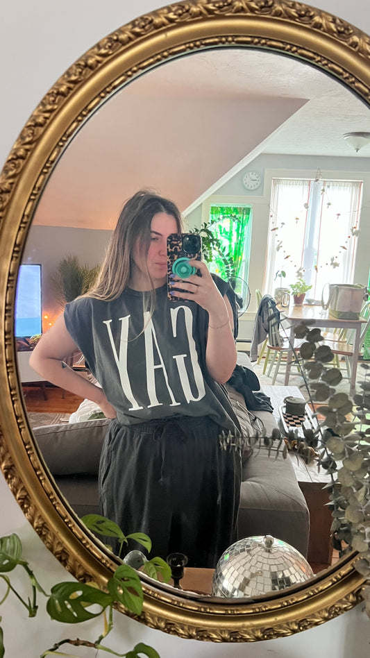 Cropped GAY Tank in Faded Black