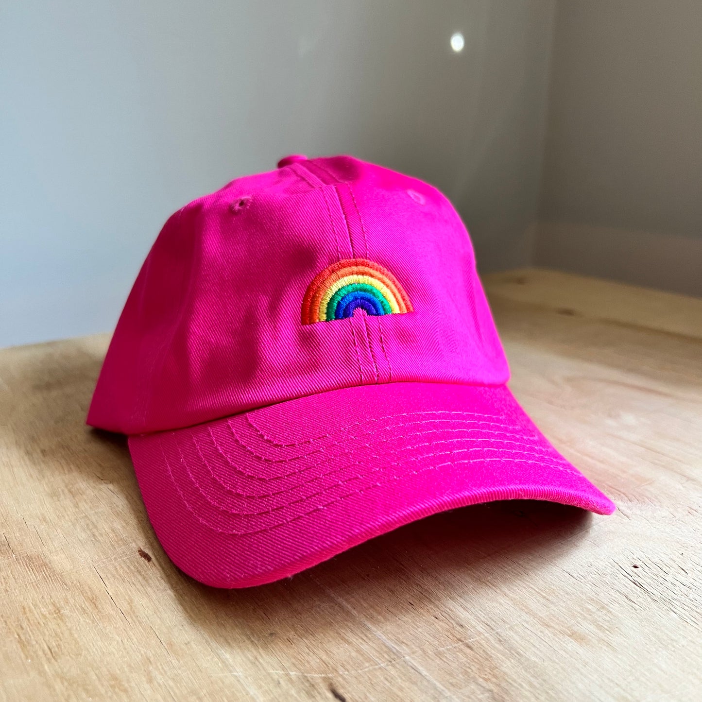 Embroidered Rainbow Pride Dad Hat in Hot Pink