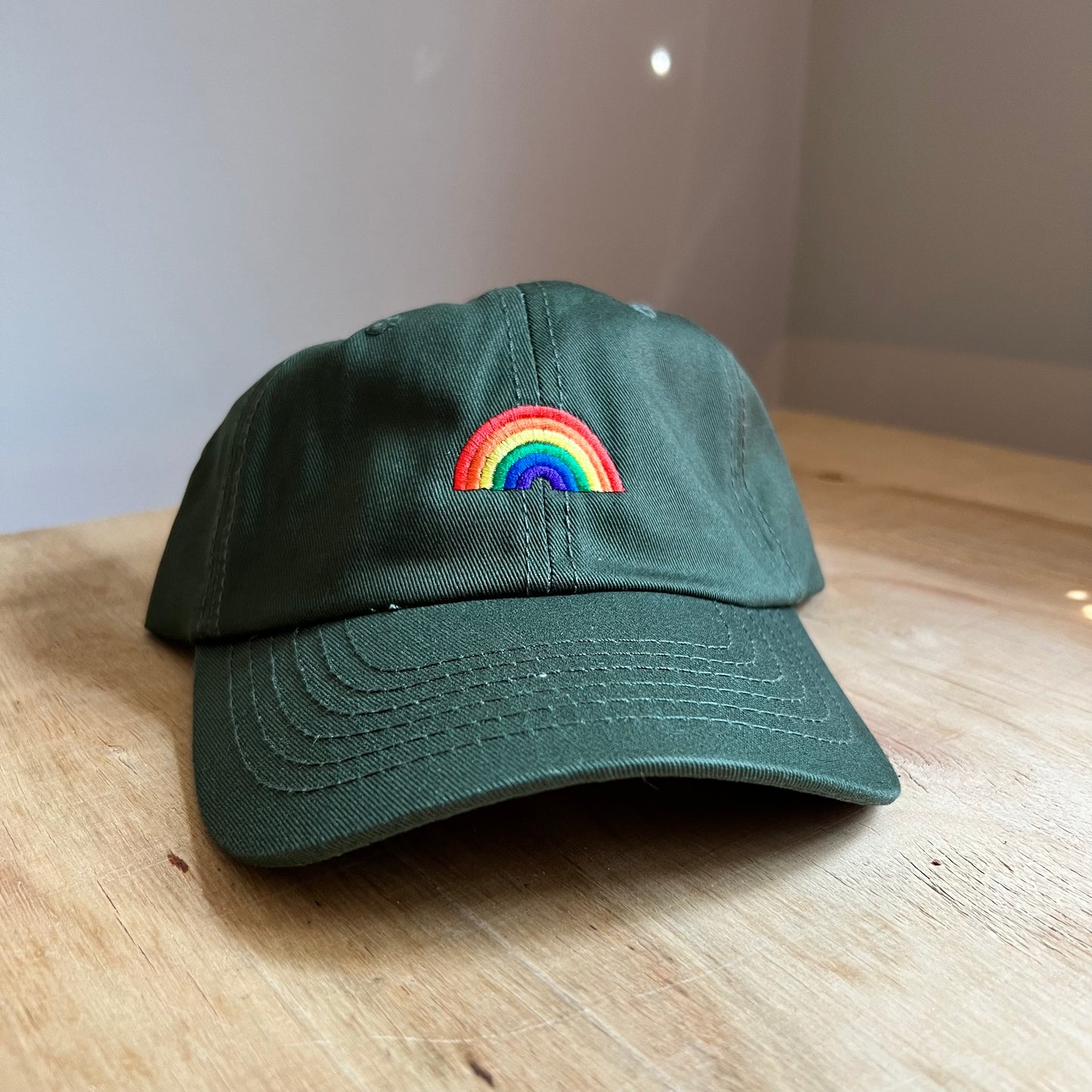 Embroidered Rainbow Pride Dad Hat in Olive