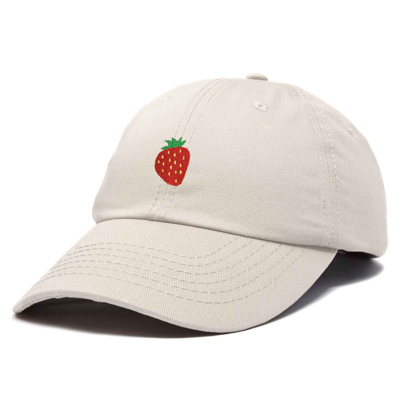 Embroidered Strawberry Dad Hat in Beige