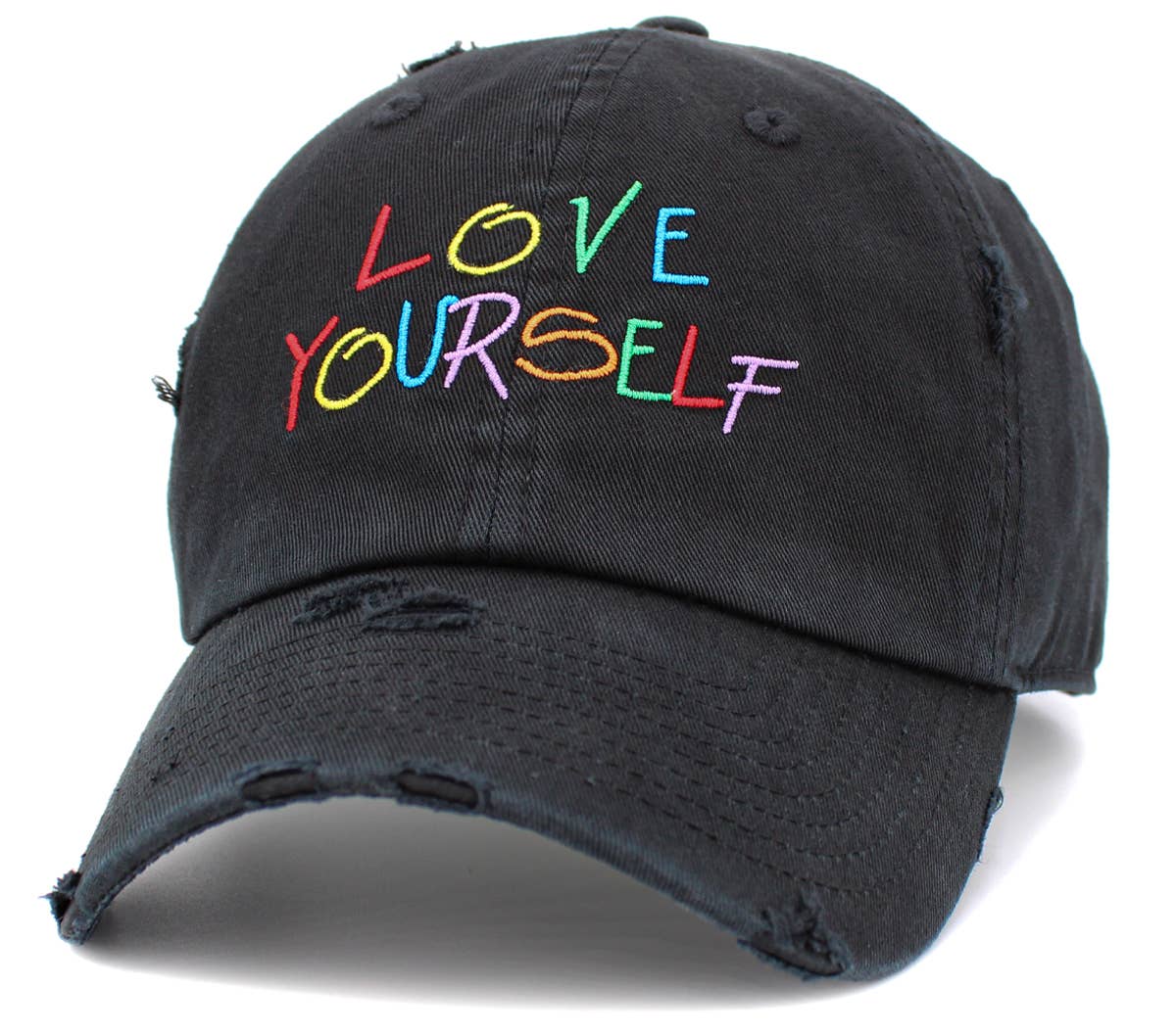 Embroidered Love Yourself Vintage Hat in Black