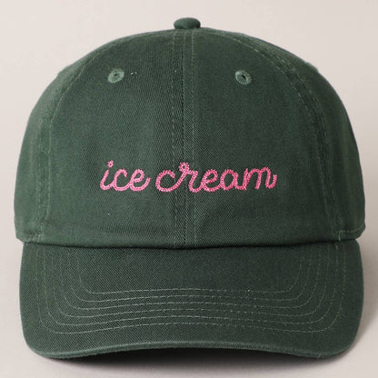 Embroidered Ice Cream Dad Hat in Dark Green