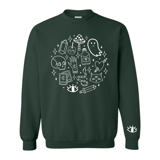 Spooky Stuff Crewneck in Forest Green