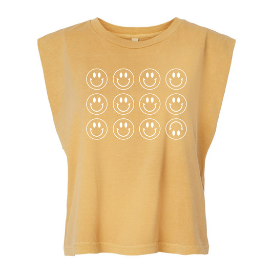 Cropped Smiley Tank in Mustard