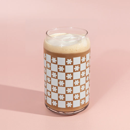 Checkered Daisy Glass Can Cup