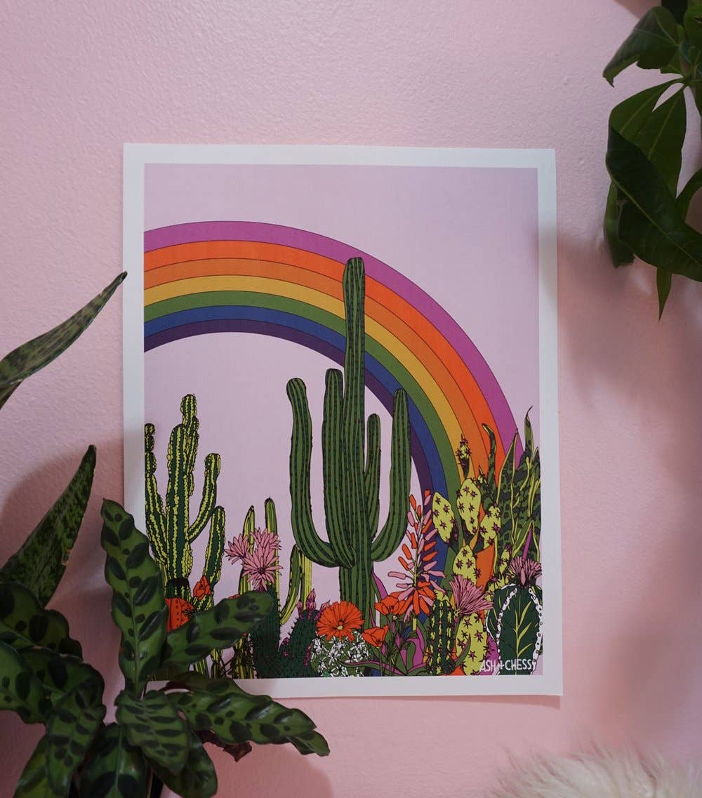 Ash + Chess - 11" x 14" Rainbow Cactus Art Print