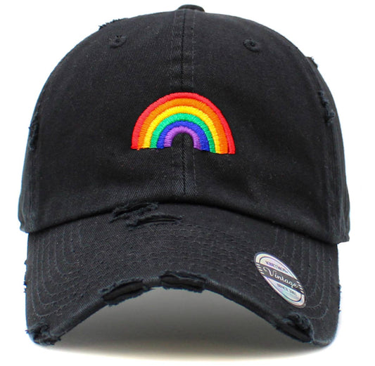 Embroidered Rainbow Pride Hat in Vintage Black