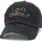 Embroidered Love Yourself Vintage Hat in Black
