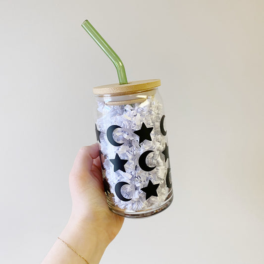 Moon + Stars Glass Can Cup