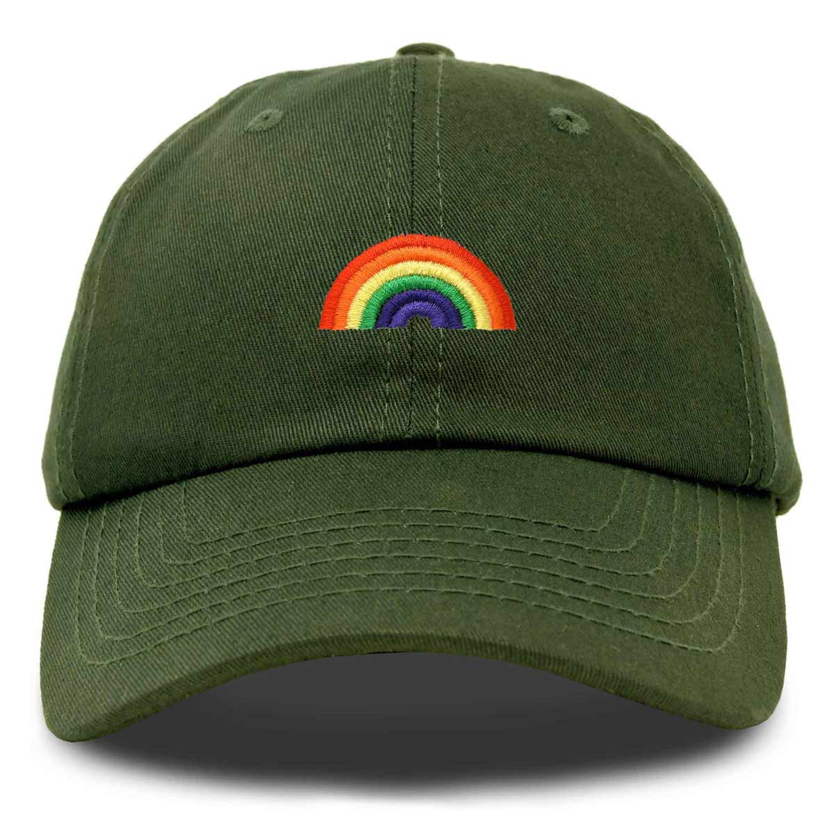 Embroidered Rainbow Pride Dad Hat in Olive