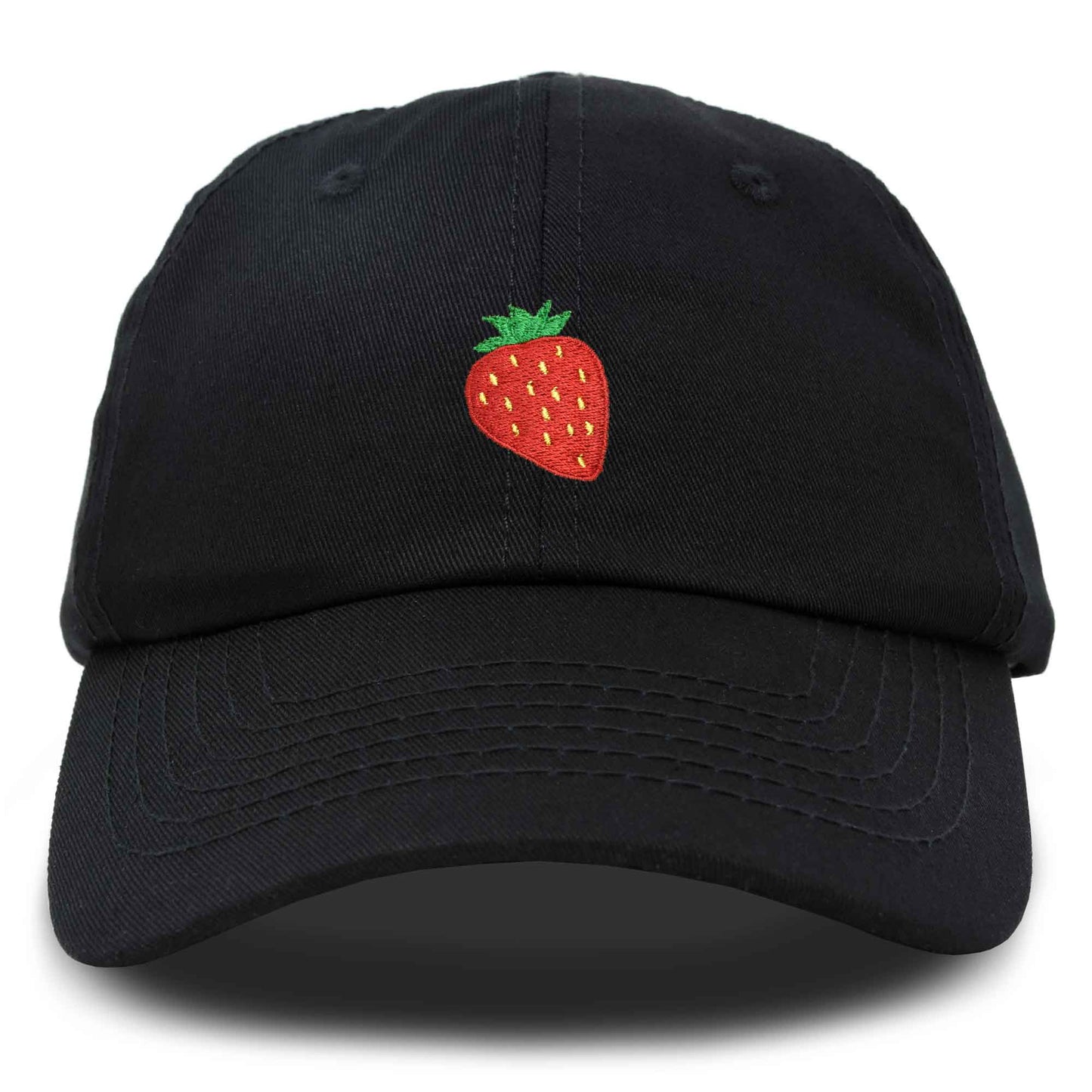 Embroidered Strawberry Dad Hat in Black