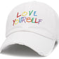 Embroidered Love Yourself Vintage Hat in White