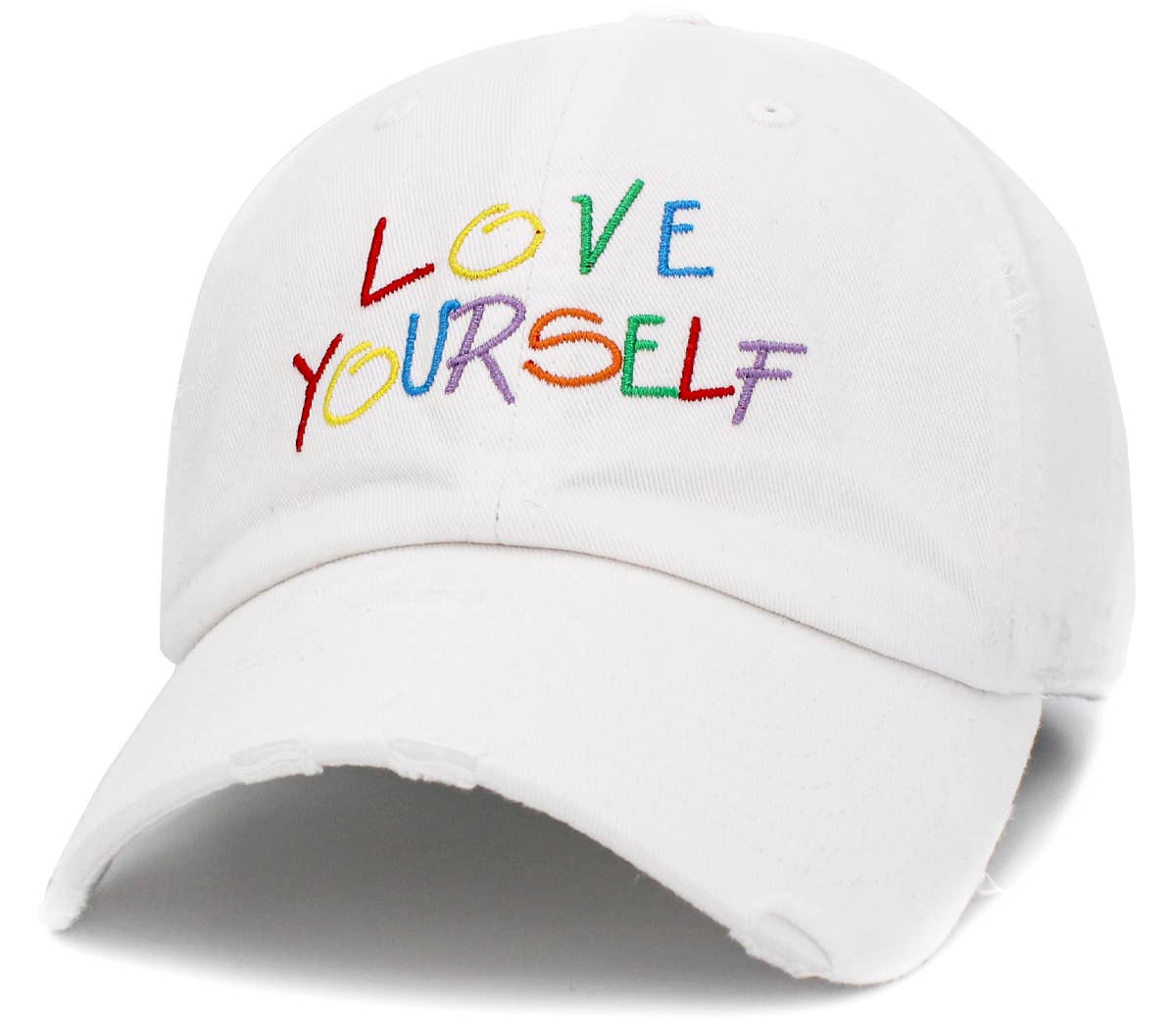 Embroidered Love Yourself Vintage Hat in White