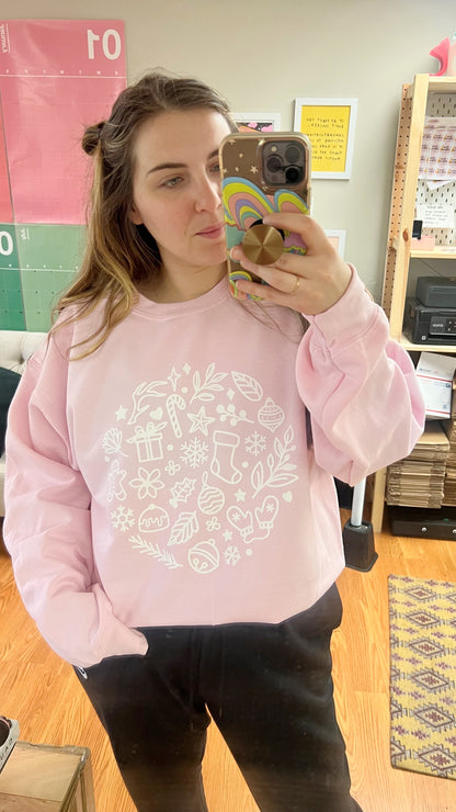 Holiday Cheer Crewneck in Pink