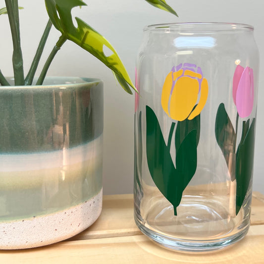 Spring Tulips Glass Can Cup